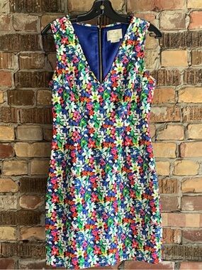 kate spade Multicolor Floral V‑Neck Midi Dress in Blue, White, Pink